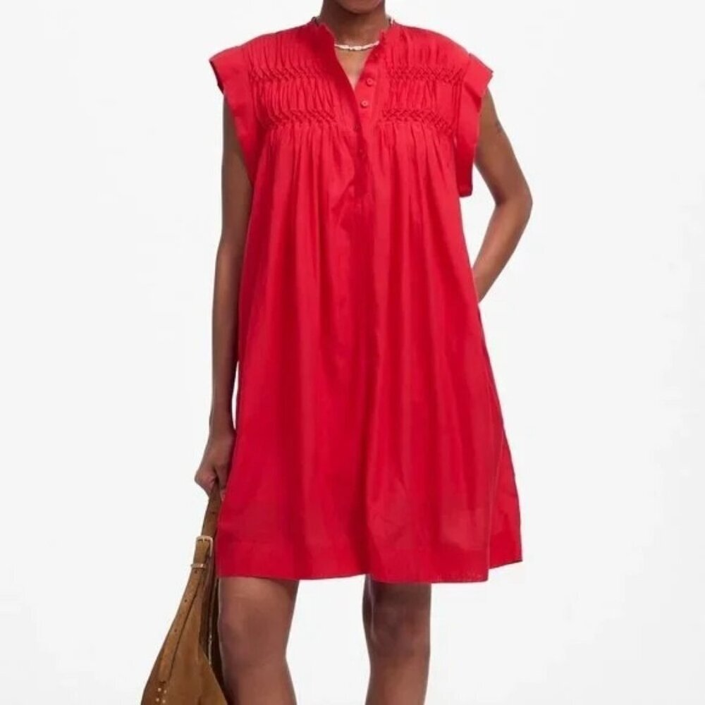 NWT Madewell Embroidered Donna Pleated Mini Dress Watermelon sz medium Pockets - Picture 1 of 16